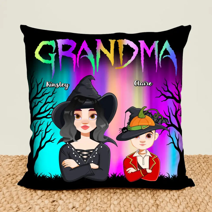 Personalized Custom Pillow Case - Halloween Gift For Grandma, Mom - Halloween Grandma Grandkis Aurora