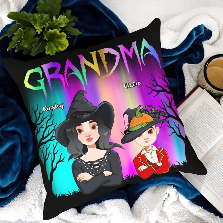 Personalized Custom Pillow Case - Halloween Gift For Grandma, Mom - Halloween Grandma Grandkis Aurora
