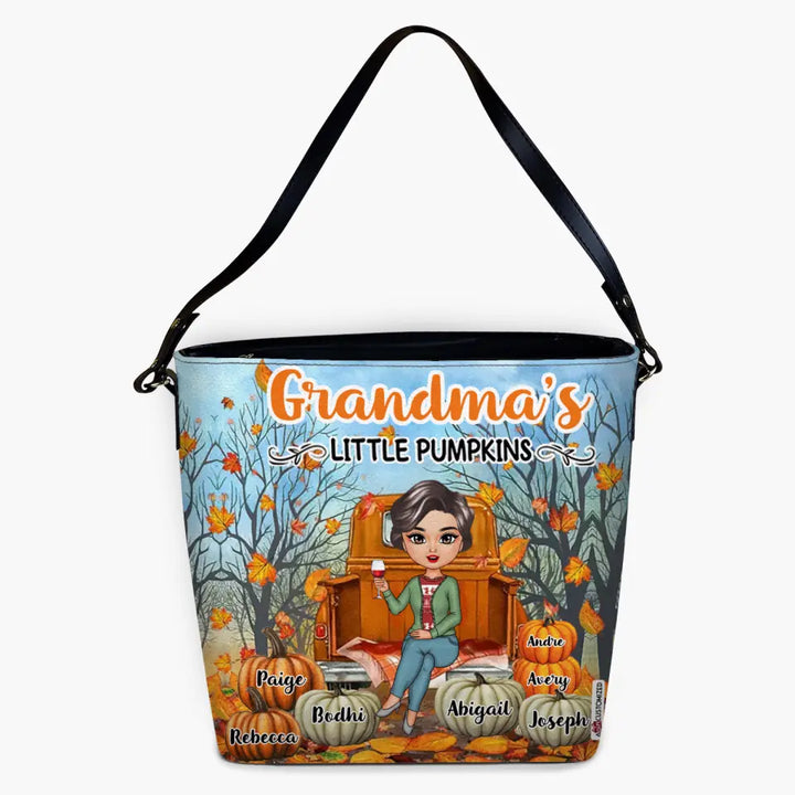 Personalized Custom Leather Tote Bag - Mother's Day, Fall Gift For Grandma, Mom - Grandma's Little Pumpkins