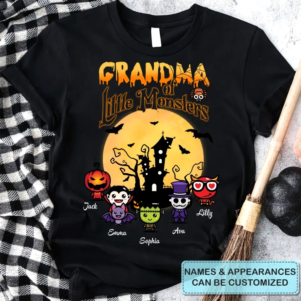 Personalized Custom T-shirt - Halloween Gift For Grandma, Mom - Grandma Of Little Monsters