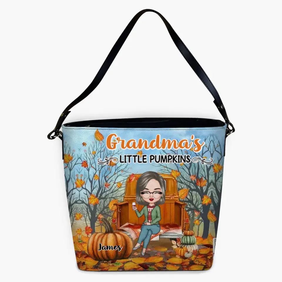 Personalized Custom Leather Tote Bag - Mother's Day, Fall Gift For Grandma, Mom - Grandma's Little Pumpkins