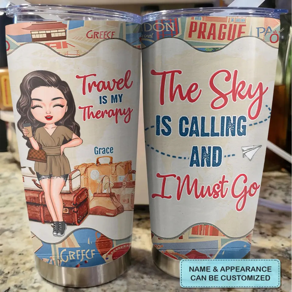 Personalized Custom Tumbler - Summer, Vacation Gift For Traveling Lover - Travel Is My Therapy