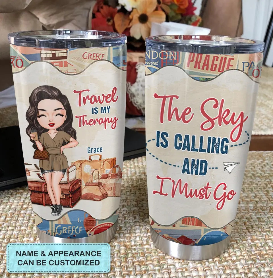 Personalized Custom Tumbler - Summer, Vacation Gift For Traveling Lover - Travel Is My Therapy