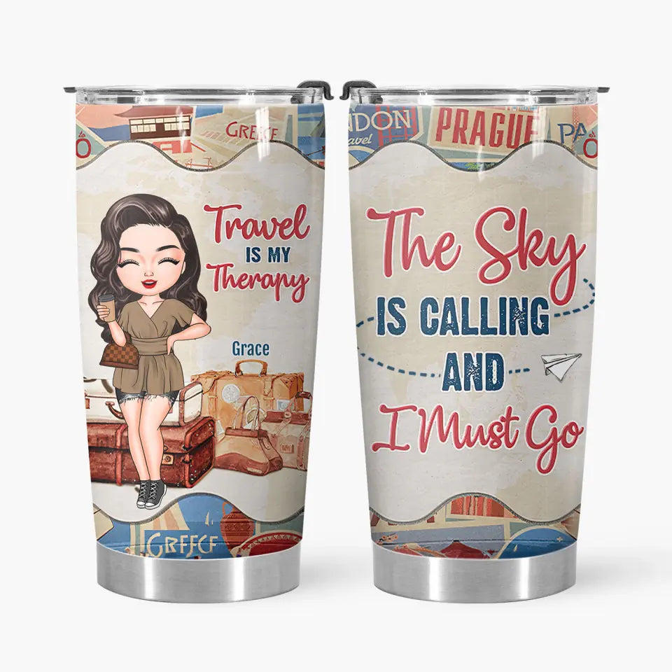 Personalized Custom Tumbler - Summer, Vacation Gift For Traveling Lover - Travel Is My Therapy