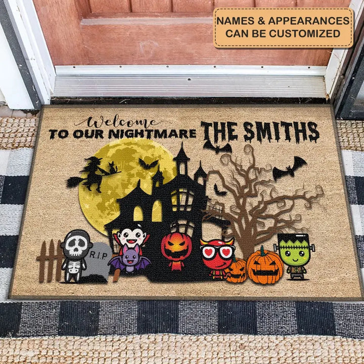 Personalized Custom Doormat - Halloween Gift For Mom, Dad, Family Member - Welcome To Our Nightmare