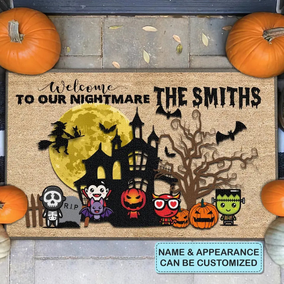 Personalized Custom Doormat - Halloween Gift For Mom, Dad, Family Member - Welcome To Our Nightmare