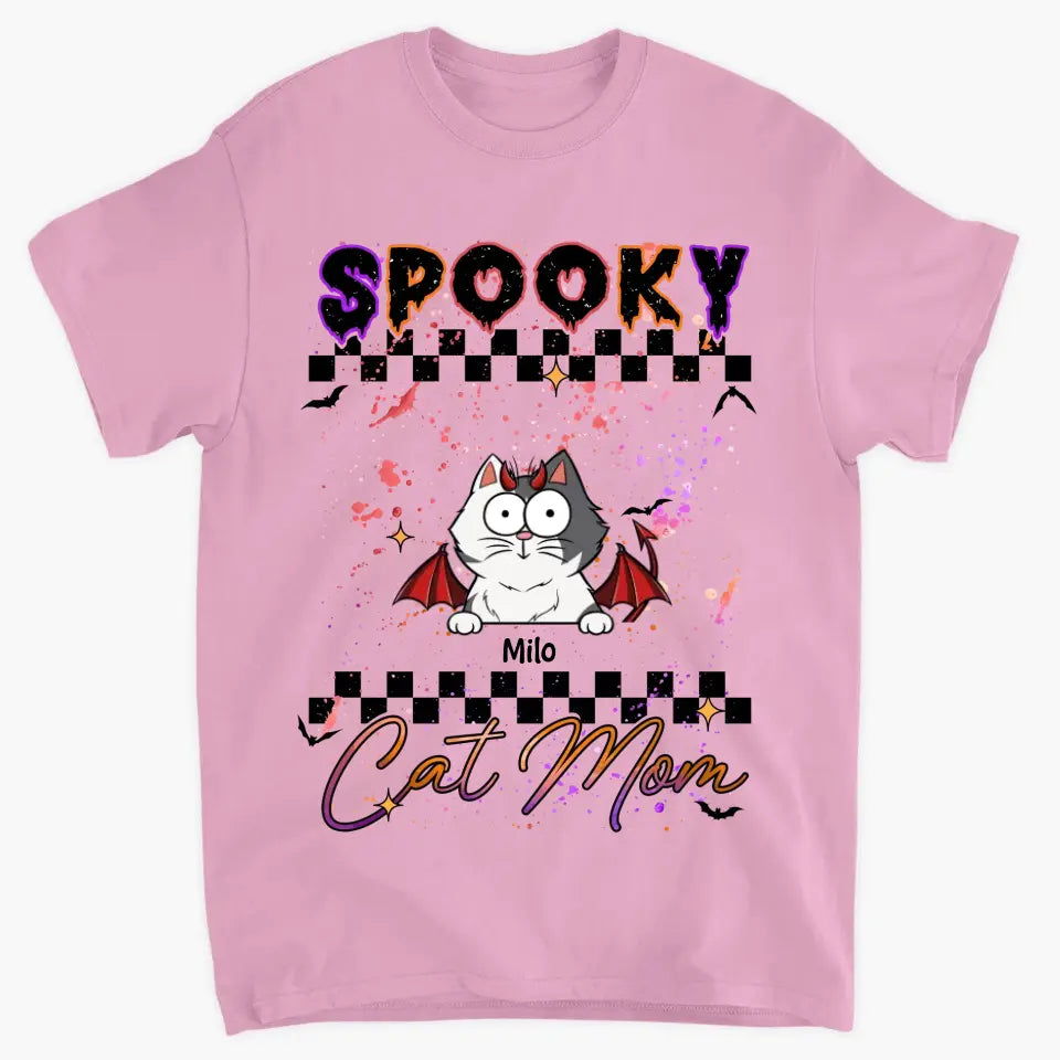 Personalized Custom T-shirt - Halloween Gift For Cat Mom, Cat Lover - Spooky Cat Mom