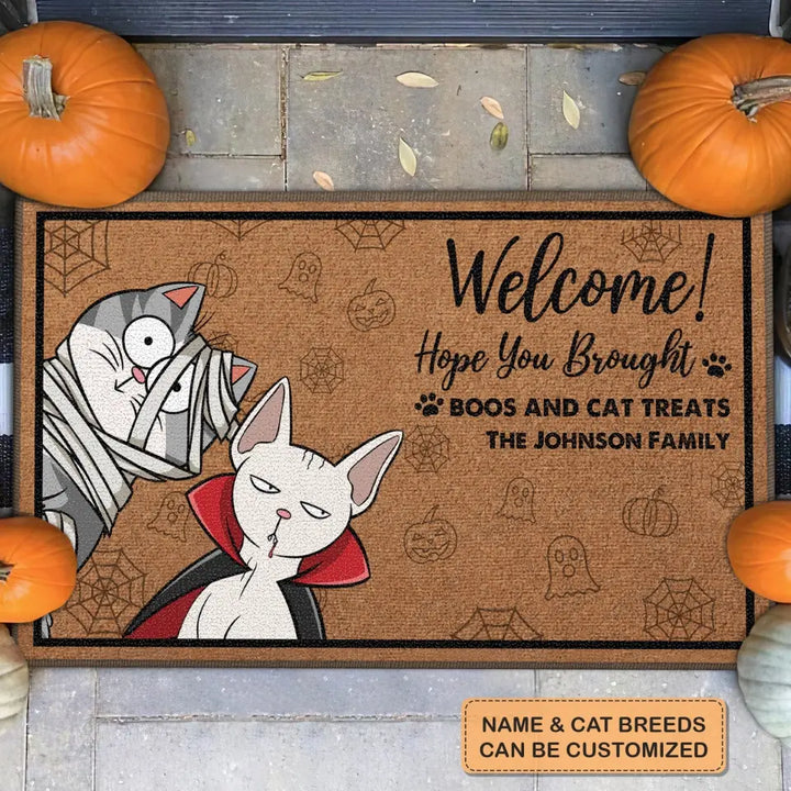 Personalized Custom Doormat - Halloween Gift For Cat Lover, Cat Dad, Cat Mom - Hope You Brought Boos And Cat Treats