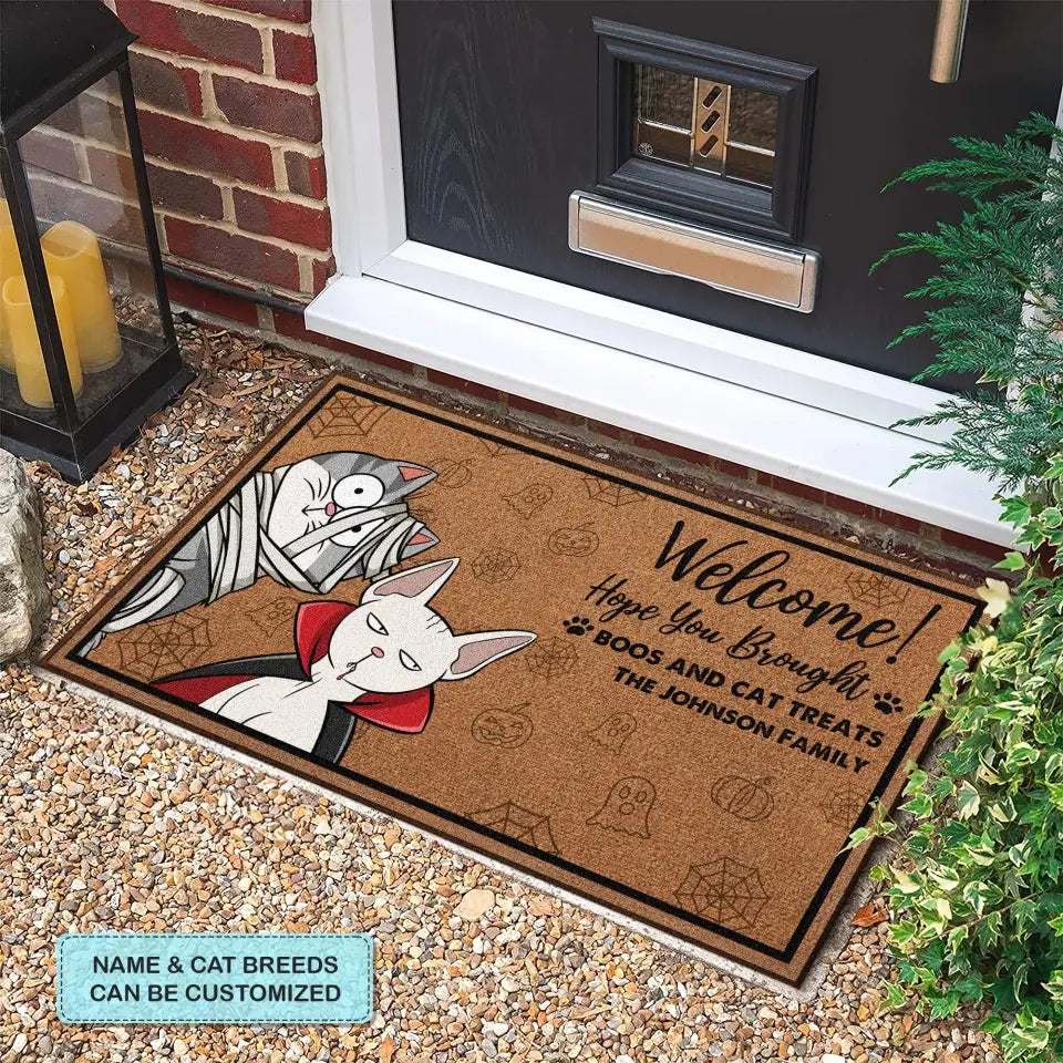 Personalized Custom Doormat - Halloween Gift For Cat Lover, Cat Dad, Cat Mom - Hope You Brought Boos And Cat Treats