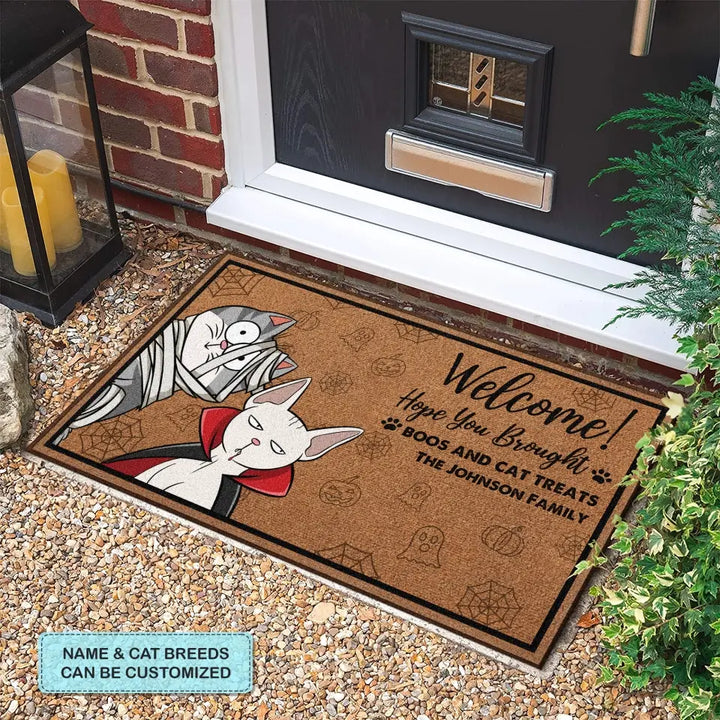 Personalized Custom Doormat - Halloween Gift For Cat Lover, Cat Dad, Cat Mom - Hope You Brought Boos And Cat Treats