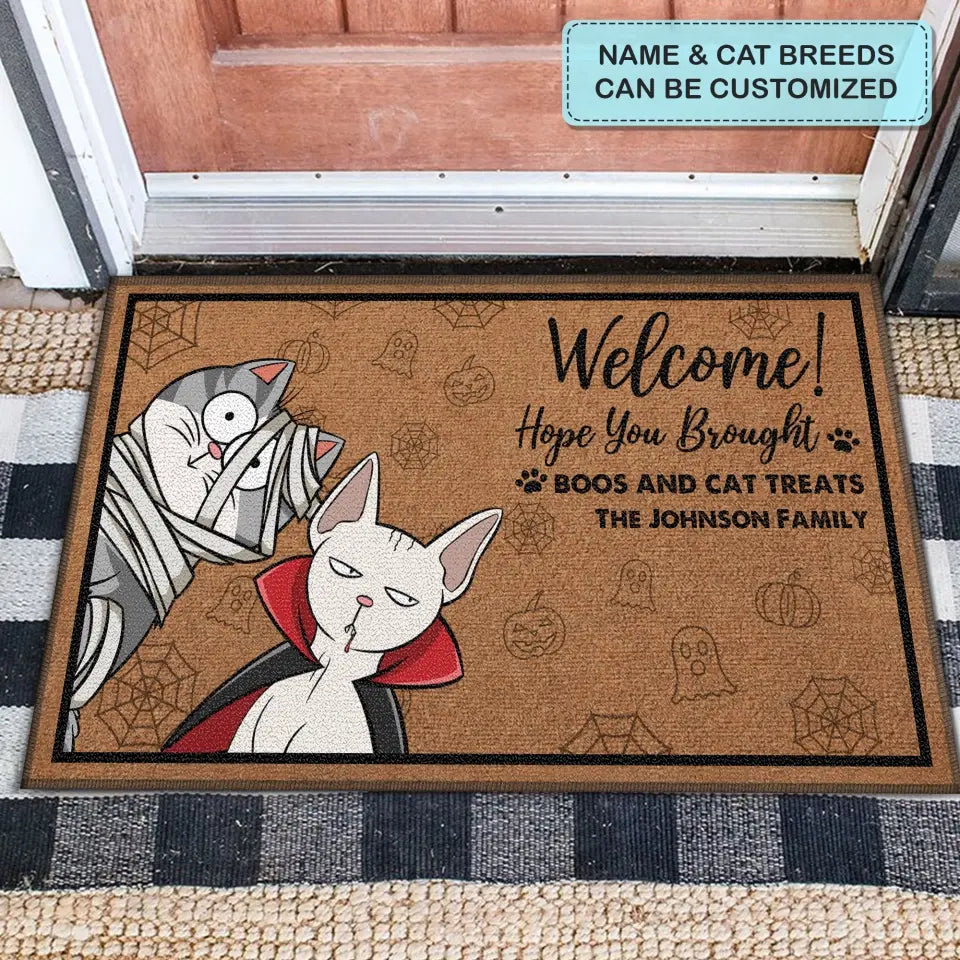 Personalized Custom Doormat - Halloween Gift For Cat Lover, Cat Dad, Cat Mom - Hope You Brought Boos And Cat Treats