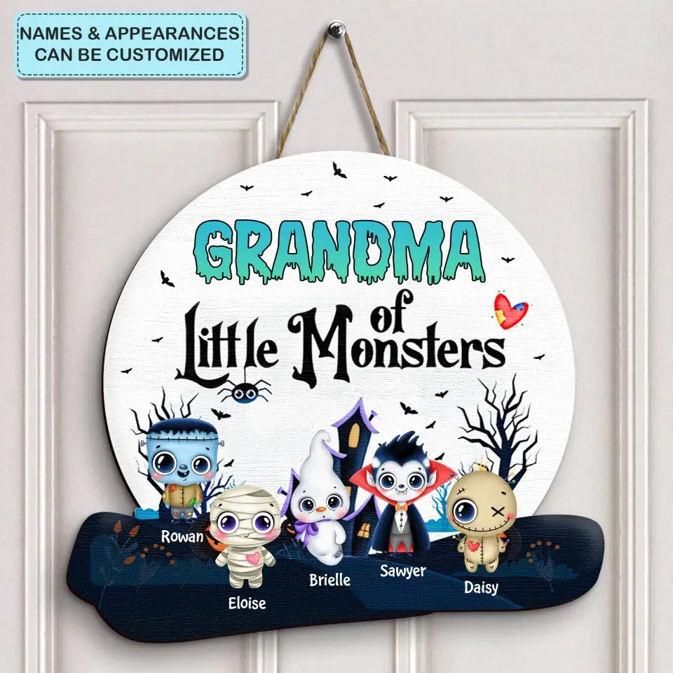 Personalized Custom Door Sign - Halloween Gift For Grandma, Mom - Grandma Of Little Monsters