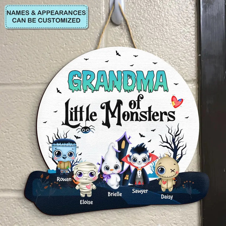Personalized Custom Door Sign - Halloween Gift For Grandma, Mom - Grandma Of Little Monsters