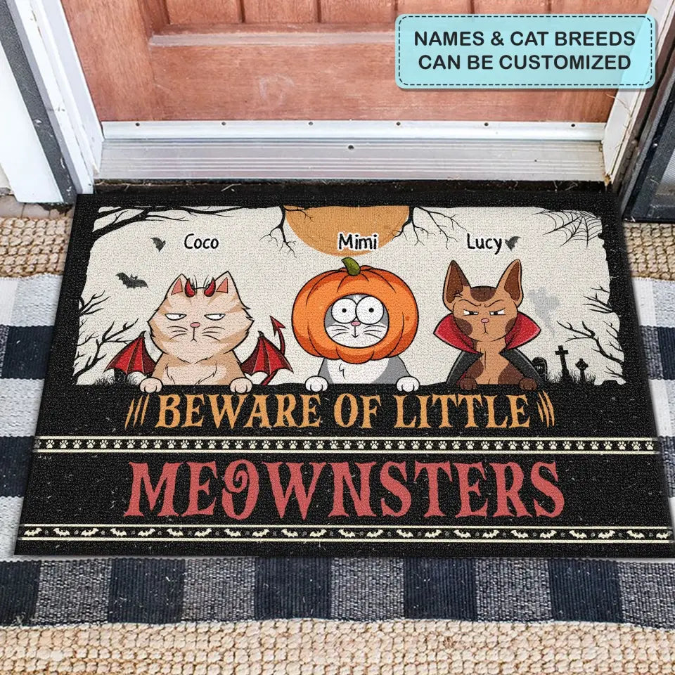 Personalized Custom Doormat - Halloween Gift For Cat Lover, Cat Dad, Cat Mom - Mother Of Meownsters