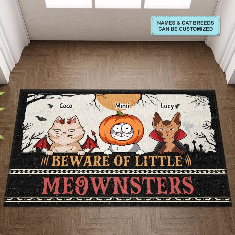 Personalized Custom Doormat - Halloween Gift For Cat Lover, Cat Dad, Cat Mom - Mother Of Meownsters