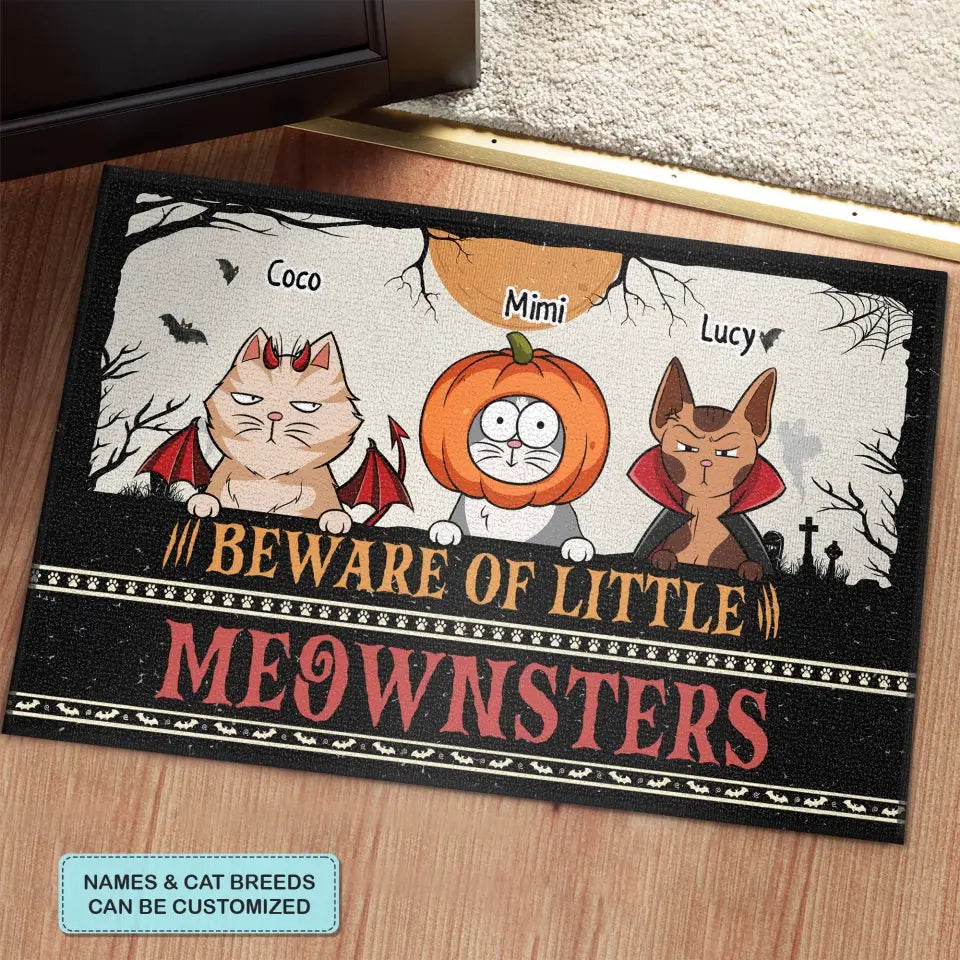 Personalized Custom Doormat - Halloween Gift For Cat Lover, Cat Dad, Cat Mom - Mother Of Meownsters