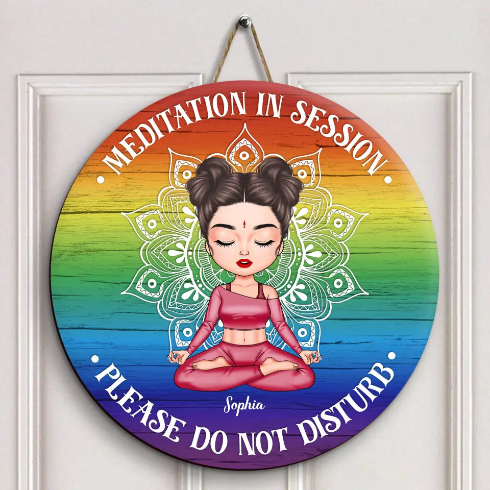 Personalized Custom Door Sign - Home Decor Gift For Yoga Lover - Meditation In Session Please Do Not Disturb Colorful