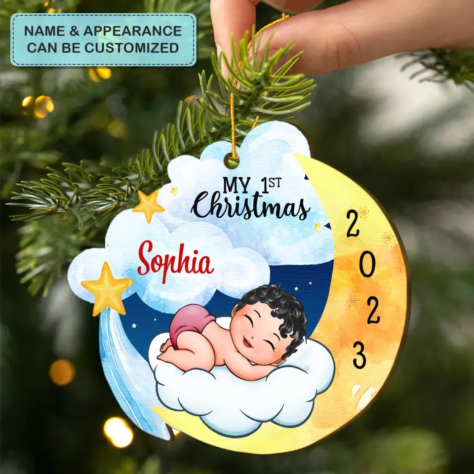 First Christmas Family Ornament: Custom Name Wood