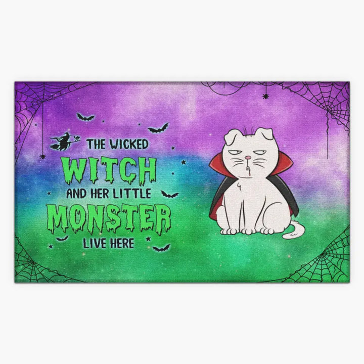 Personalized Custom Doormat - Halloween Gift For Cat Lover, Cat Dad, Cat Mom - The Wicked Witch And Her Little Monsters Live Here