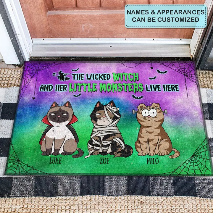 Personalized Custom Doormat - Halloween Gift For Cat Lover, Cat Dad, Cat Mom - The Wicked Witch And Her Little Monsters Live Here