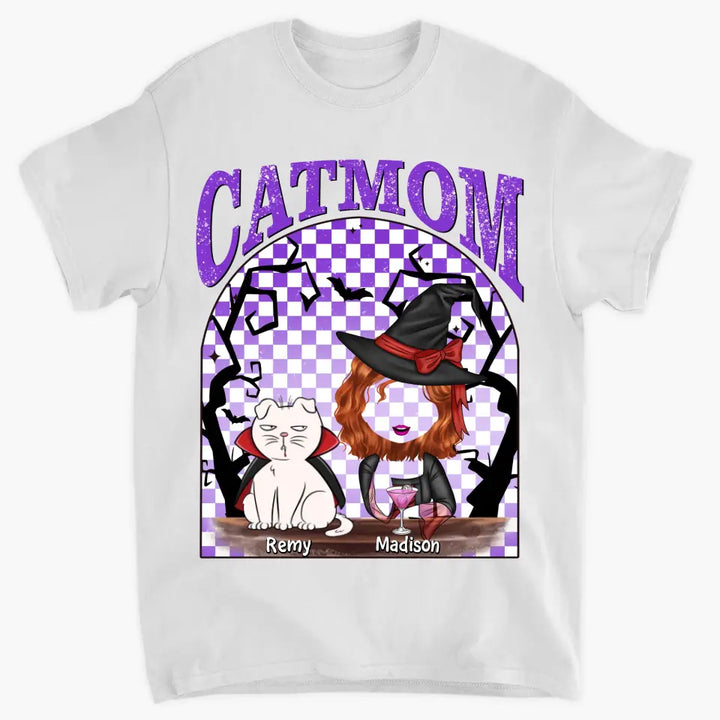 Personalized Custom T-shirt - Halloween Gift For Cat Mom, Cat Lover - Cat Mom Witch