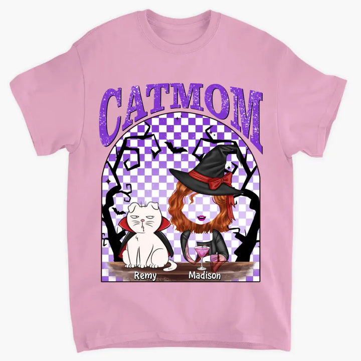 Personalized Custom T-shirt - Halloween Gift For Cat Mom, Cat Lover - Cat Mom Witch