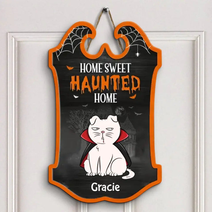 Personalized Custom Door Sign - Halloween Gift For Cat Mom, Cat Dad, Cat Lover, Cat Owner - Home Sweet Haunted Home