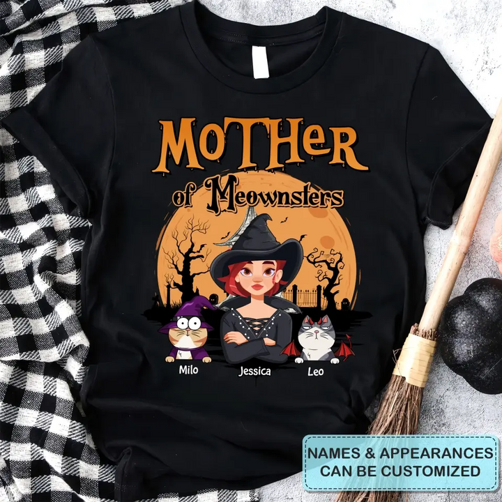 Personalized Custom T-shirt - Halloween Gift For Cat Mom, Cat Lover - Mother Of Meownsters