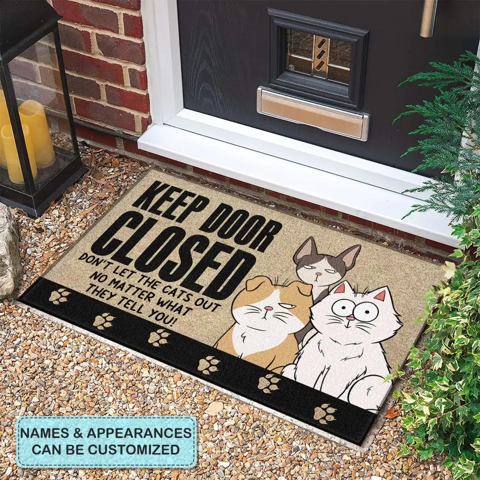 Personalized Custom Doormat - Home Decor Gift For Cat Lover, Cat Dad, Cat Mom, Cat Owner - Keep Door Closed