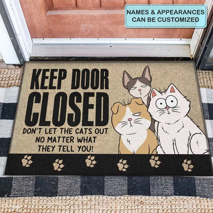 Personalized Custom Doormat - Home Decor Gift For Cat Lover, Cat Dad, Cat Mom, Cat Owner - Keep Door Closed