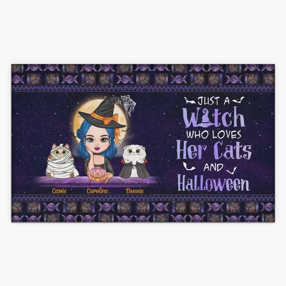 Personalized Custom Doormat - Halloween Gift For Cat Mom, Cat Lover, Cat Owner - A Witch Needs Her Cats