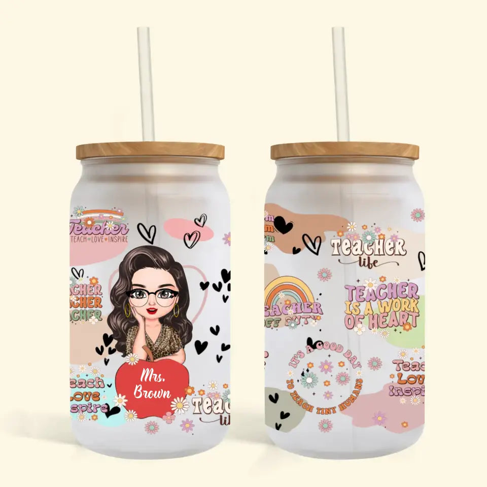 Personalized Custom Glass Can - Teacher's Day, Appreciation Gift For Teacher - Teacher Life