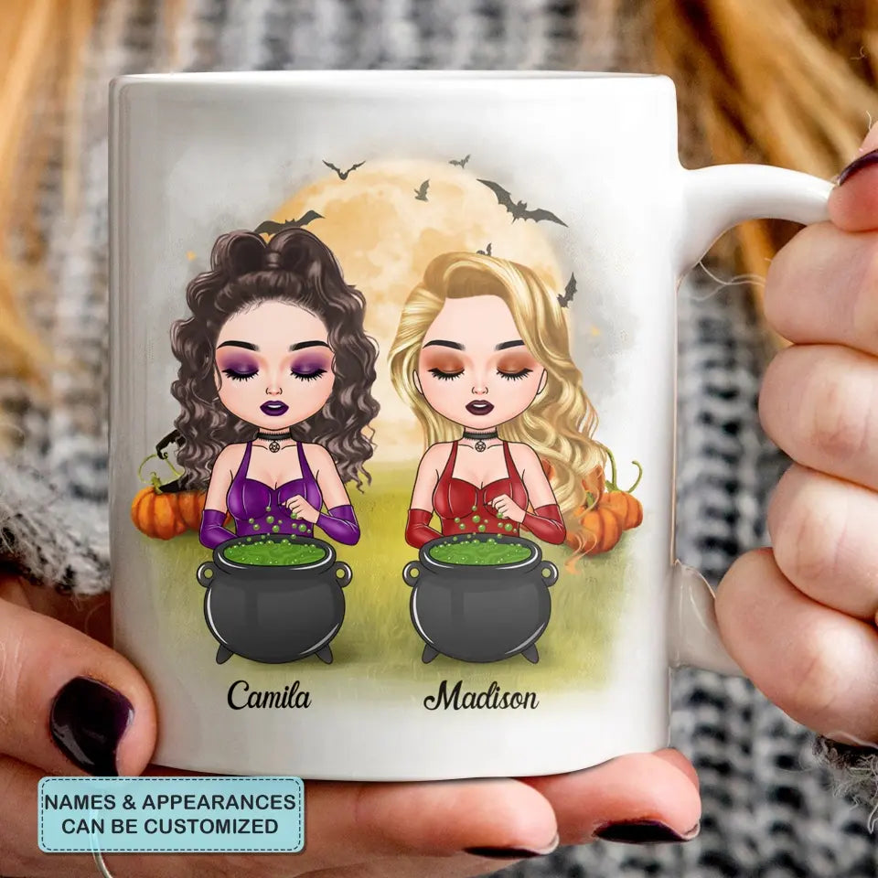 Personalized Custom White Mug - Halloween Gift For Friends, Besties, Sisters - Witches Are Always Connected By Heart