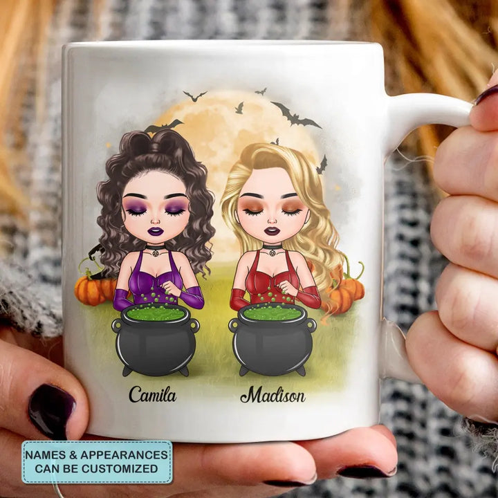 Personalized Custom White Mug - Halloween Gift For Friends, Besties, Sisters - Witches Are Always Connected By Heart