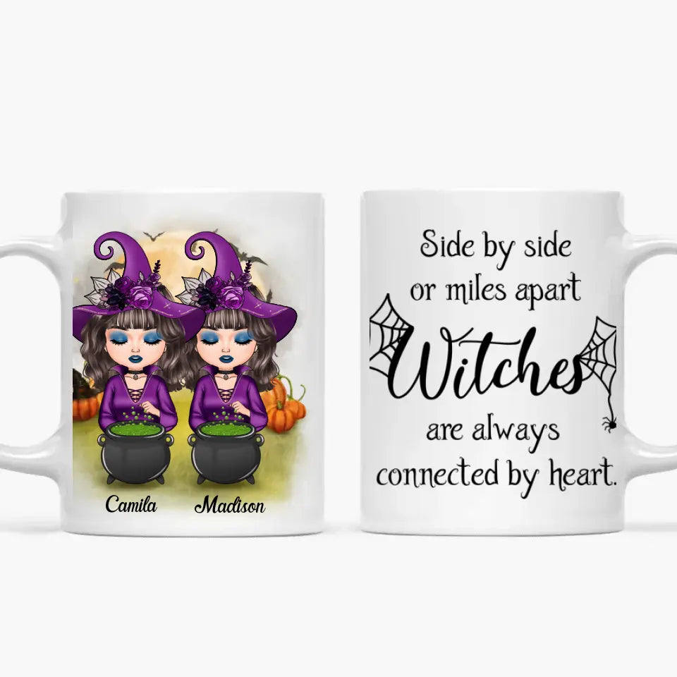 Personalized Custom White Mug - Halloween Gift For Friends, Besties, Sisters - Witches Are Always Connected By Heart