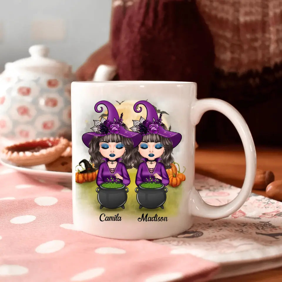 Personalized Custom White Mug - Halloween Gift For Friends, Besties, Sisters - Witches Are Always Connected By Heart