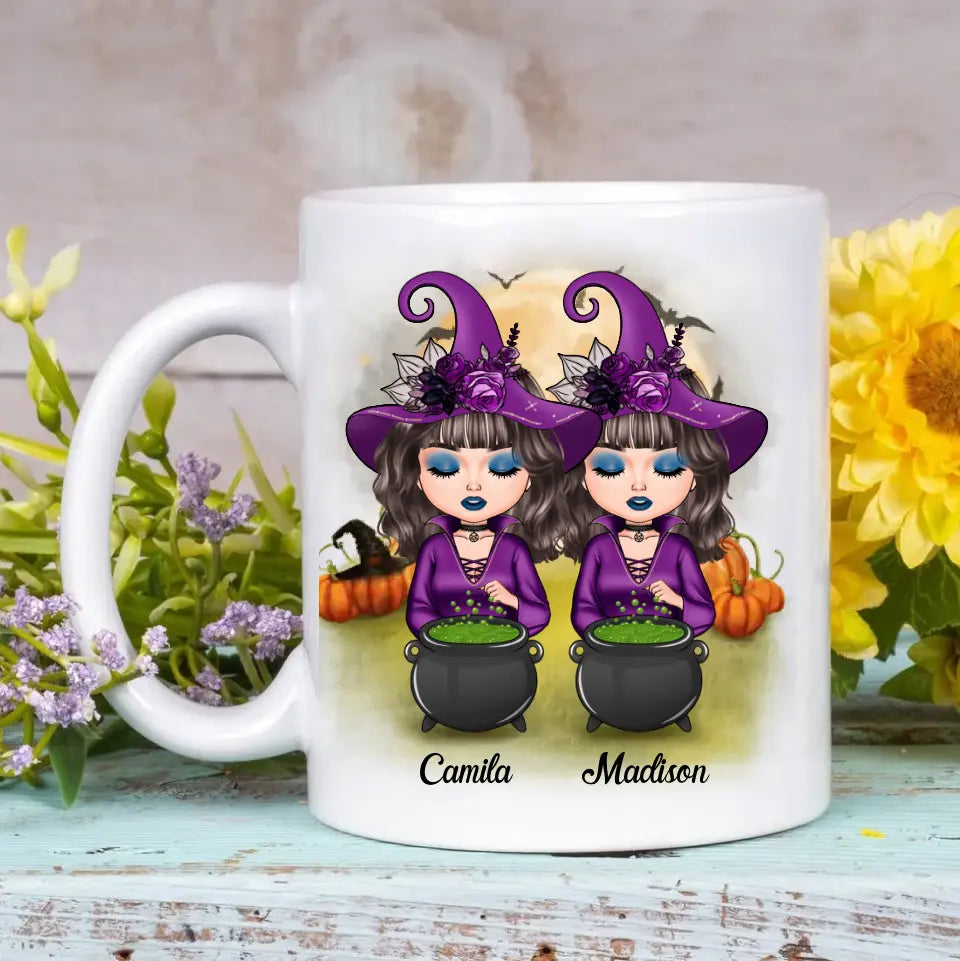 Personalized Custom White Mug - Halloween Gift For Friends, Besties, Sisters - Witches Are Always Connected By Heart