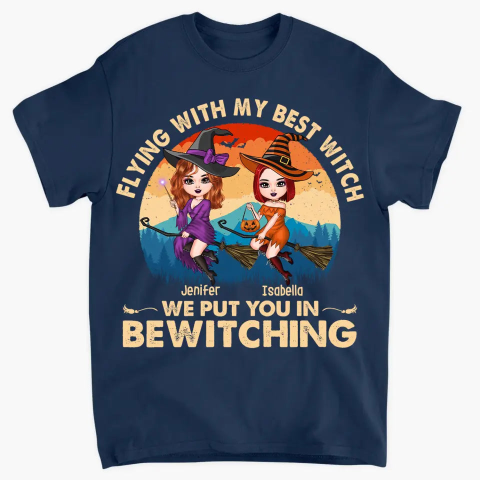 Personalized Custom T-shirt - Halloween Gift For Friend - Flying With My Best Witch