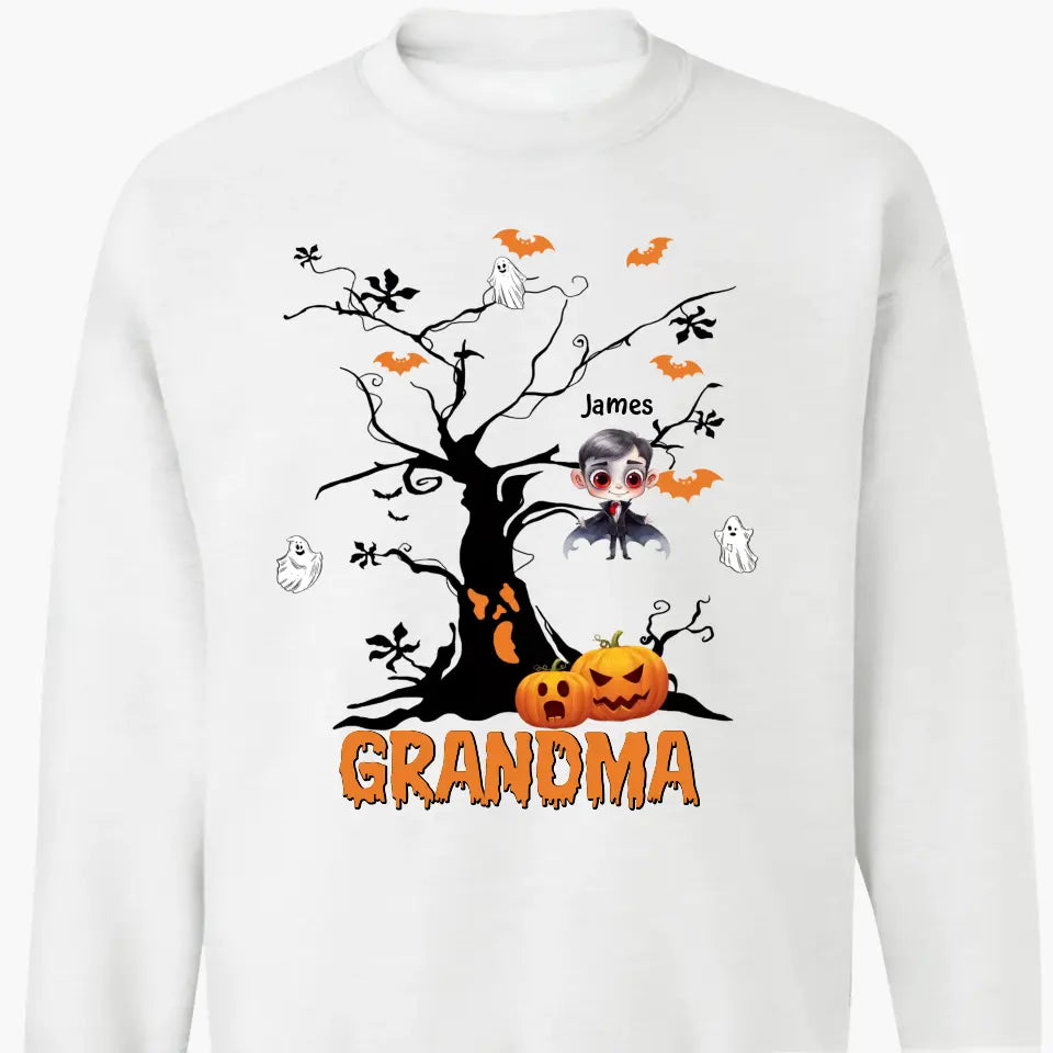 Personalized Custom T-shirt - Halloween Gift For Grandma, Mom, Dad - Halloween Monsters Kid Tree