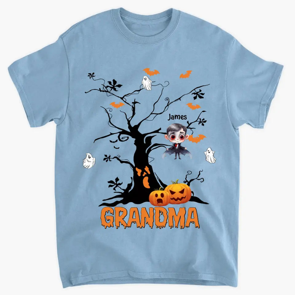 Personalized Custom T-shirt - Halloween Gift For Grandma, Mom, Dad - Halloween Monsters Kid Tree