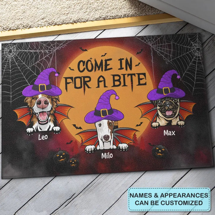 Personalized Custom Doormat - Halloween Gift For Dog Lover, Dog Dad, Dog Mom - Come In For A Bite