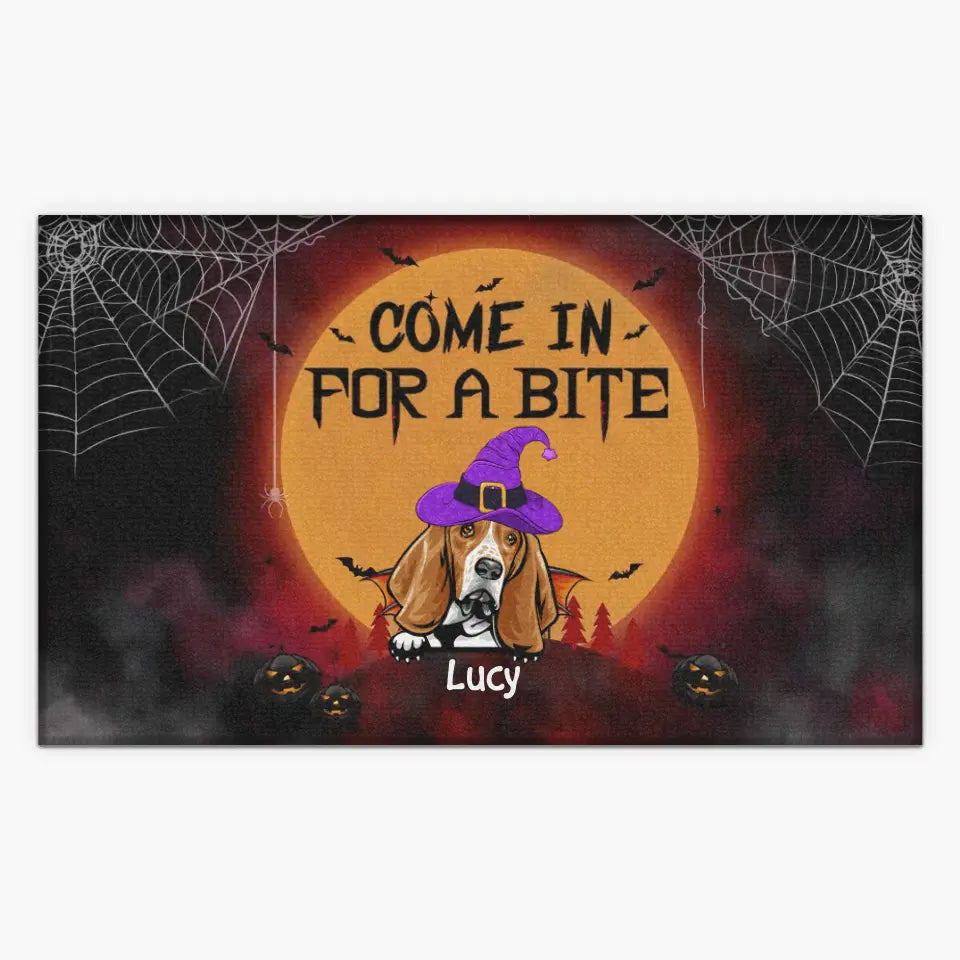 Personalized Custom Doormat - Halloween Gift For Dog Lover, Dog Dad, Dog Mom - Come In For A Bite