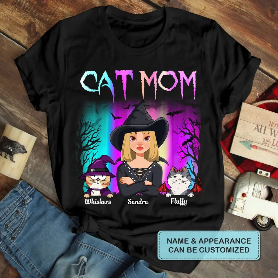 Personalized Custom T-shirt - Halloween Gift For Cat Mom, Cat Lover - Cat Mom