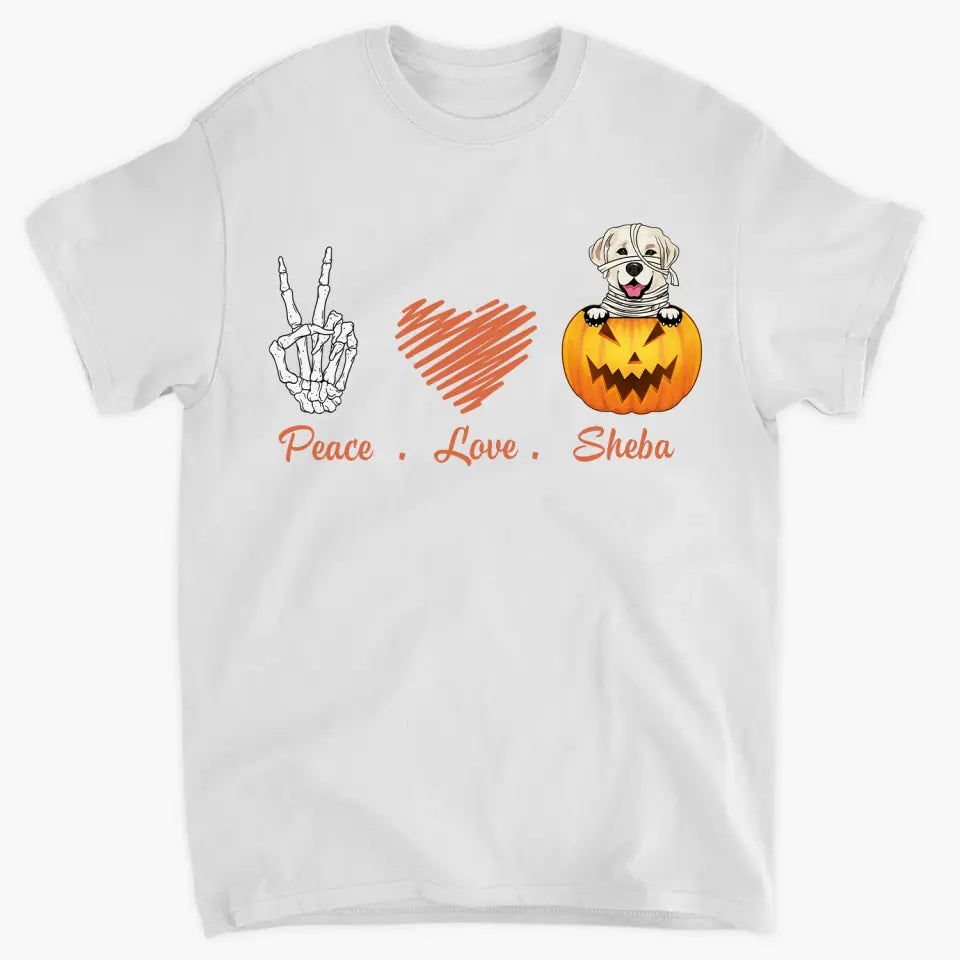 Personalized Custom T-shirt - Halloween Gift For Cat, Dog Lover - Peace Love Pumpkin