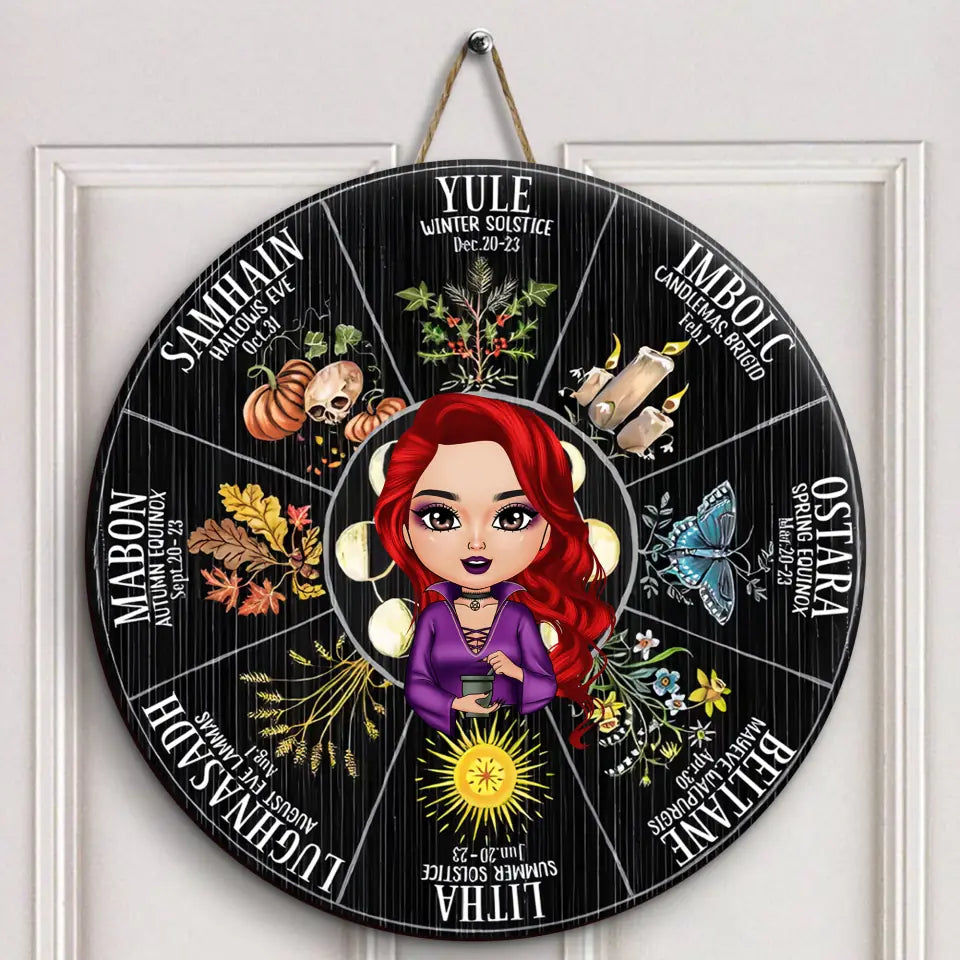 Personalized Custom Door Sign - Halloween Gift For Witch - Wheel Of The Year