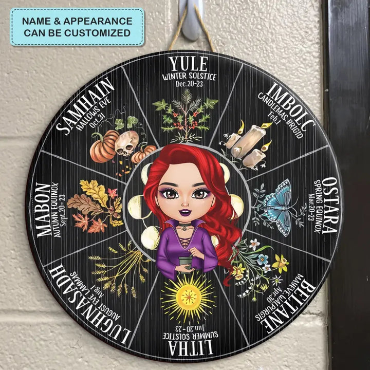 Personalized Custom Door Sign - Halloween Gift For Witch - Wheel Of The Year