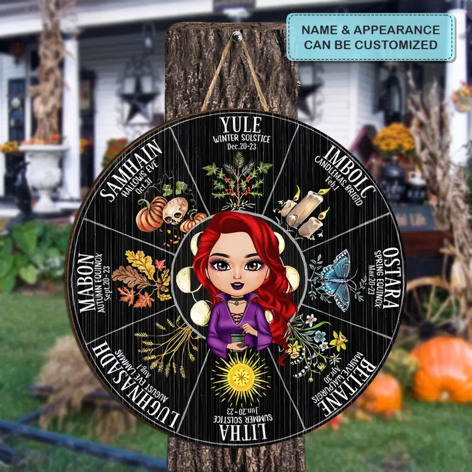 Personalized Custom Door Sign - Halloween Gift For Witch - Wheel Of The Year