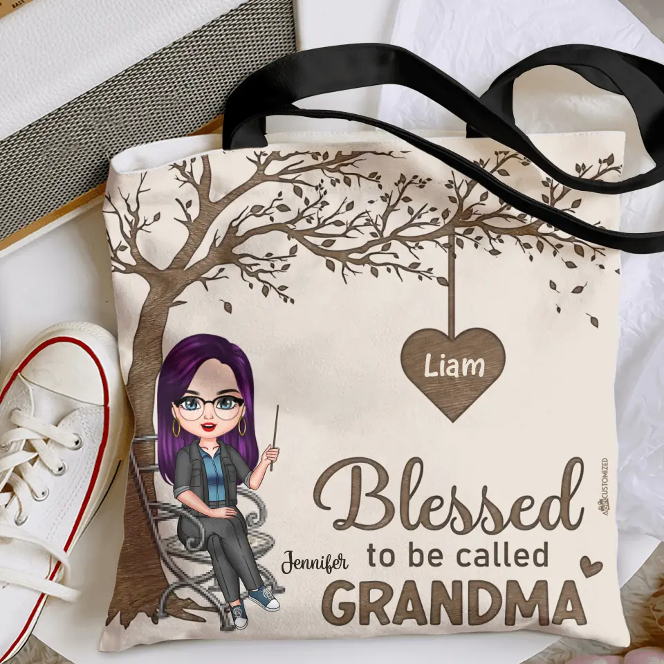 Personalized Custom Tote Bag - Mother's Day Gift For Mom, Grandma - Blessed To Be Called Nana Tree Of Hearts