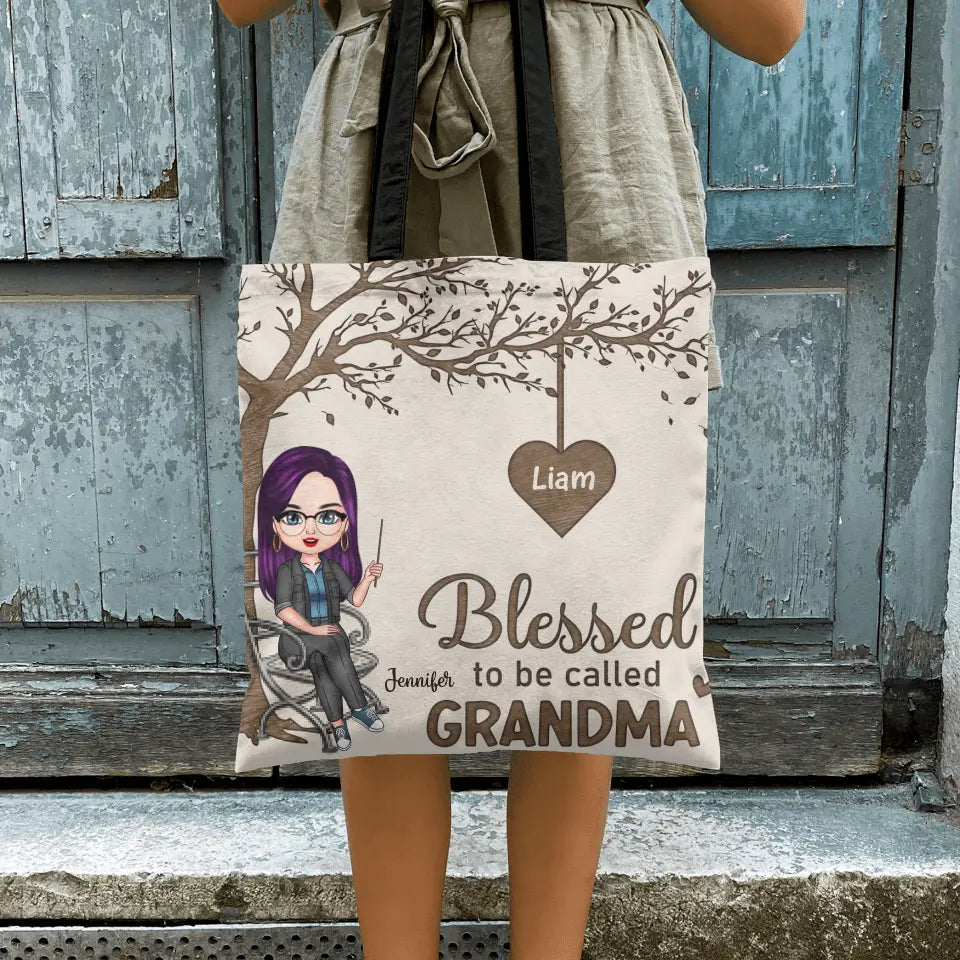 Personalized Custom Tote Bag - Mother's Day Gift For Mom, Grandma - Blessed To Be Called Nana Tree Of Hearts