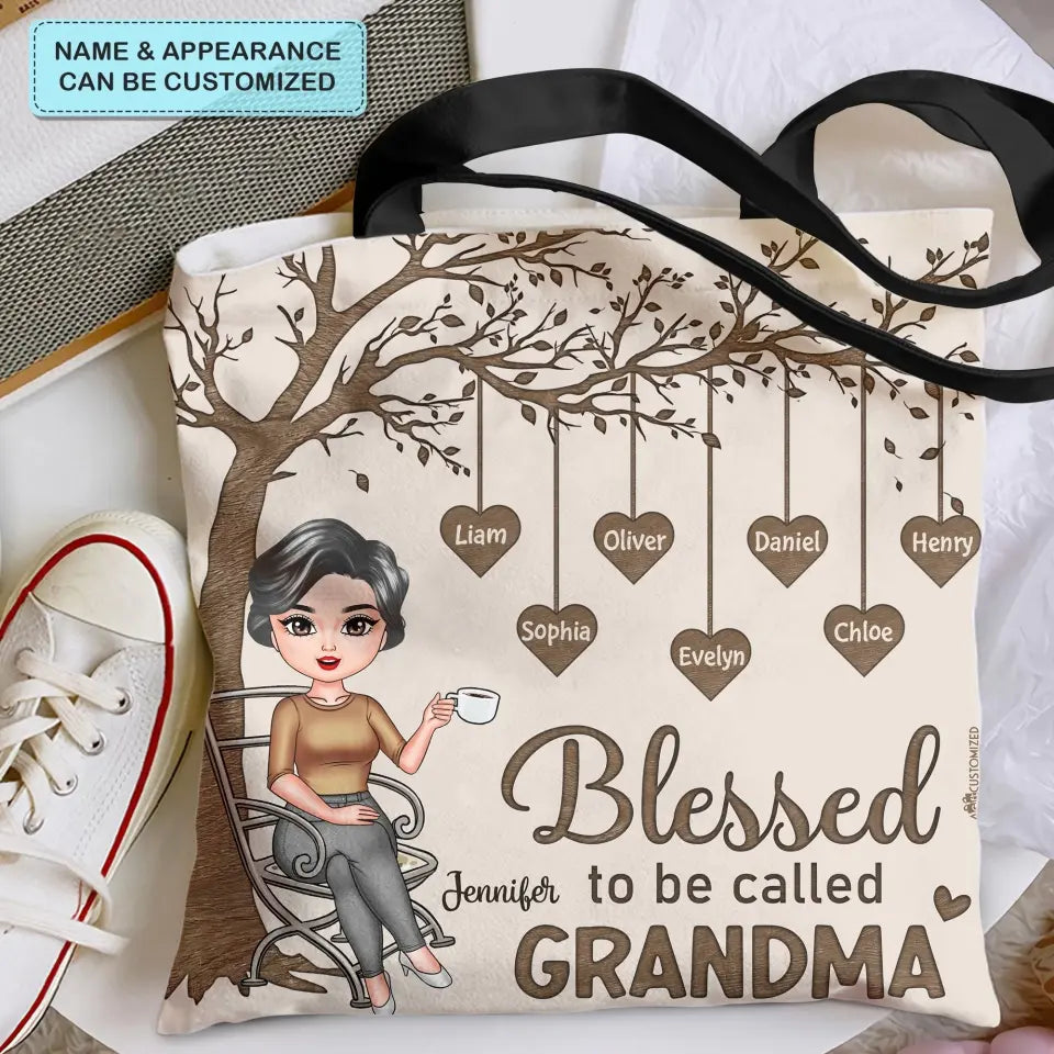 Personalized Custom Tote Bag - Mother's Day Gift For Mom, Grandma - Blessed To Be Called Nana Tree Of Hearts